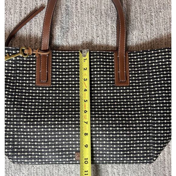 Fossil Rachel Leather Black Striped Tote Purse, Leather, Key Charm, Classic Bag - Picture 10 of 11